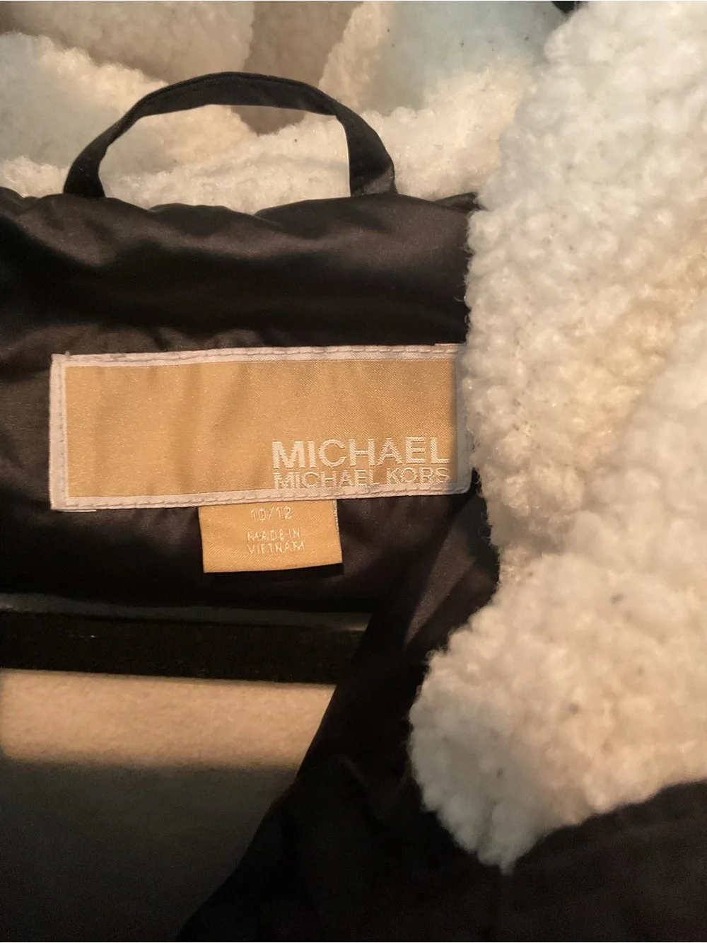 Michael Kors Black Puffer Jacket with Cream Sherpa Hood Trim